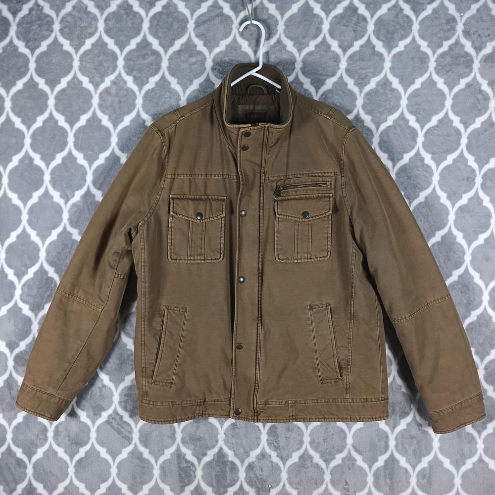 Levis Field Jacket Men Large Brown Rugged Heritage Canvas Quilt Lined Twill Coat